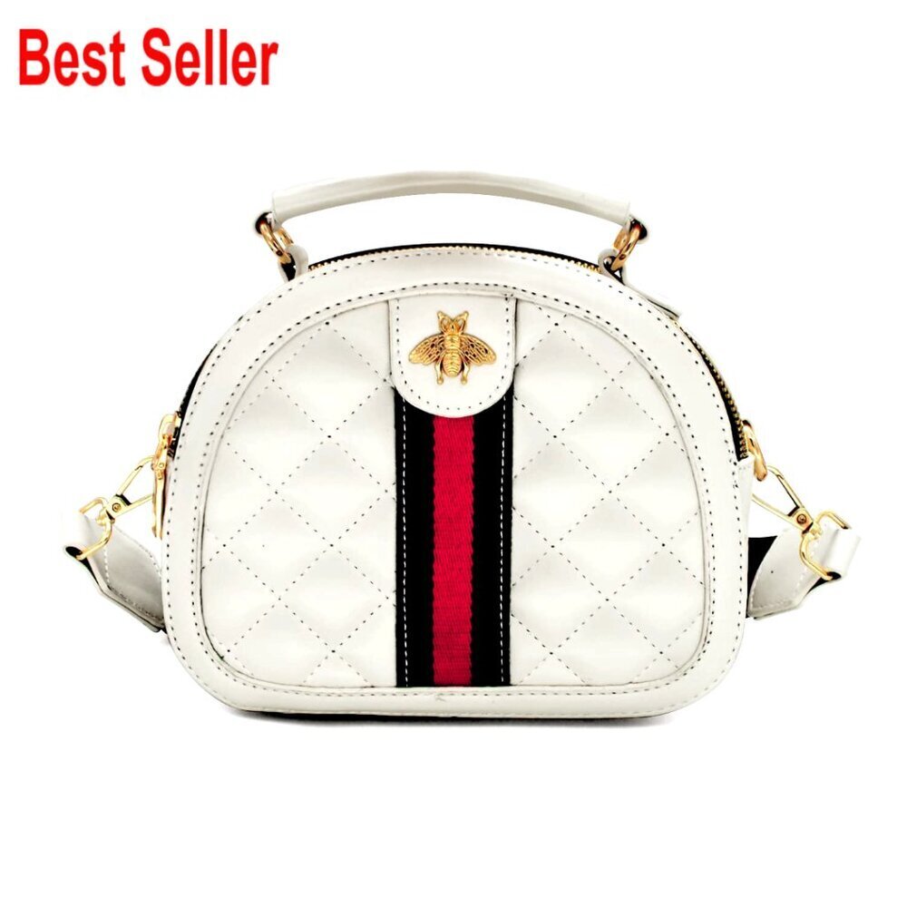 PU Leather Quilted Crossbody Bag with Bee Design Top Handle